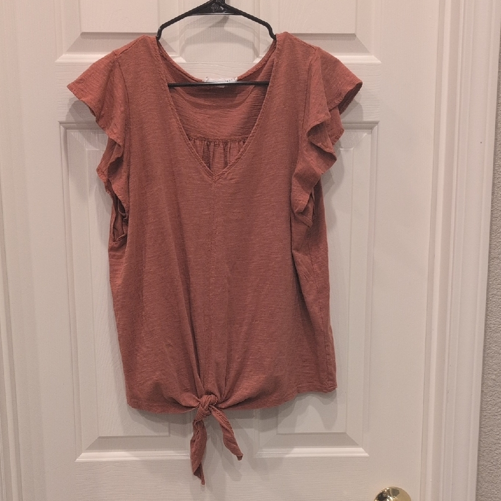 Jane and Delancey Rust Blouse Flutter Sleeve Cute!